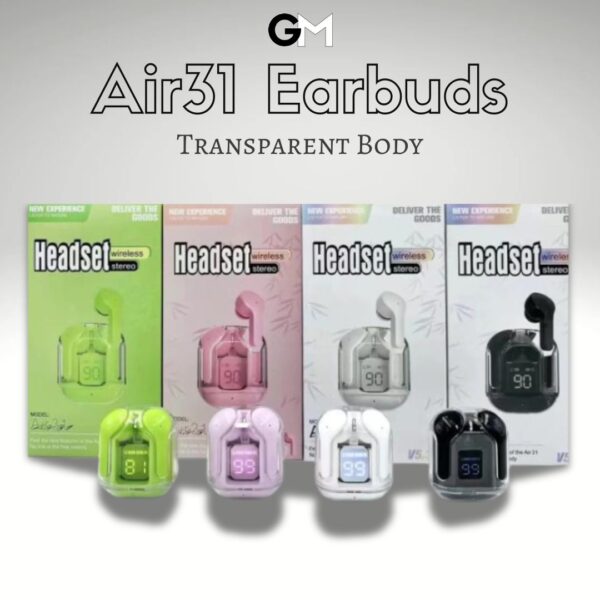 Earbuds Air 31 Airpods Wireless Earbuds With Crystal Trasparent Case With Type-c Charging | Earbuds Bluetooth 5.3 (without Pouch)